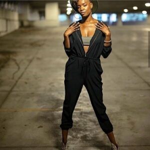Smash + Tess Classic Black Jumpsuit Nylon new with tags